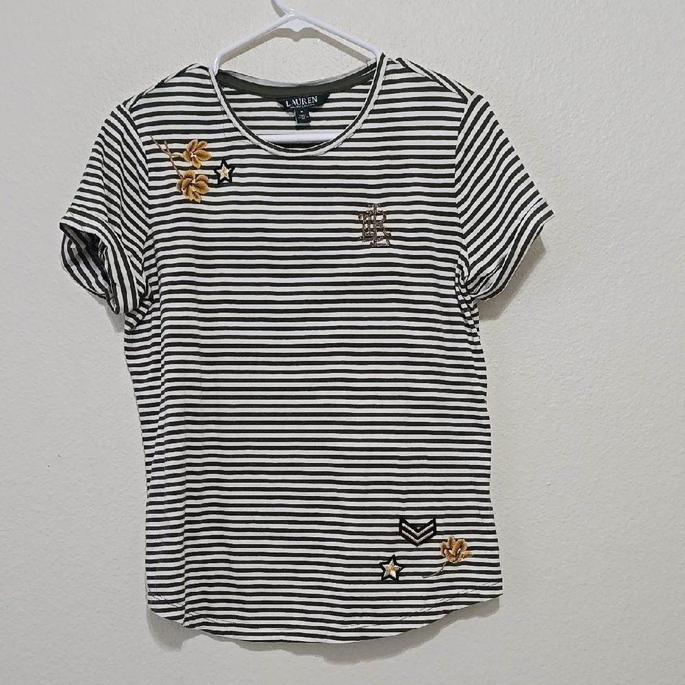 Ralph Lauren Black and White Striped T-Shirt with Short Sleeves medium